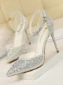 Dame Stiletto Hæl Lukket Tå PU Med Rhinestone Høye Hæler
