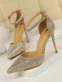 Dame Stiletto Hæl Lukket Tå PU Med Rhinestone Høye Hæler