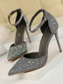 Dame Stiletto Hæl Lukket Tå PU Med Rhinestone Høye Hæler