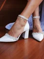 Dame PU med rhinestone åpen tå chunky hæl bryllupssko