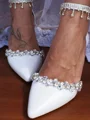 Dame PU med rhinestone åpen tå chunky hæl bryllupssko