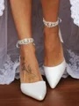 Dame PU med rhinestone lukket tå chunky hæl bryllupssko