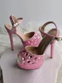 Dame PU Peep Toe med Rhinestone stiletto hæl sko