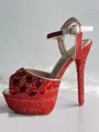 Dame PU Peep Toe med Rhinestone stiletto hæl sko