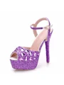 Dame PU Peep Toe med Rhinestone stiletto hæl sko
