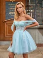 Ballkjole/Prinsesse Bare Skuldre Applikasjoner Blonder Kort/Mini Tyll Korsett Kjole