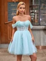 Ballkjole/Prinsesse Bare Skuldre Applikasjoner Blonder Kort/Mini Tyll Korsett Kjole