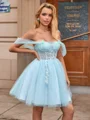 Ballkjole/Prinsesse Bare Skuldre Applikasjoner Blonder Kort/Mini Tyll Korsett Kjole