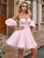 Ballkjole/Prinsesse Sweetheart Kortermer Kort/Mini Kjole
