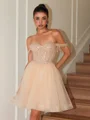 A-line kjole Bare Skuldre Paljett Kort/Mini Organza Korsett Kjole
