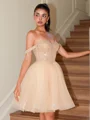 A-line kjole Bare Skuldre Paljett Kort/Mini Organza Korsett Kjole
