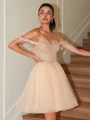 A-line kjole Bare Skuldre Paljett Kort/Mini Organza Korsett Kjole