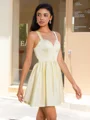 A-line kjole Stropper Applikasjoner Blonder Kort/Mini Satin Korsett Kjole