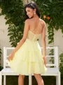 A-line kjole Sweetheart Brusende Volanger Kort/Mini Chiffong Korsett Kjole