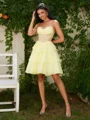 A-line kjole Sweetheart Brusende Volanger Kort/Mini Chiffong Korsett Kjole