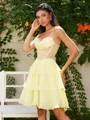 A-line kjole Sweetheart Brusende Volanger Kort/Mini Chiffong Korsett Kjole