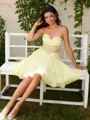 A-line kjole Sweetheart Brusende Volanger Kort/Mini Chiffong Korsett Kjole