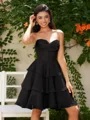 A-line kjole Sweetheart Brusende Volanger Kort/Mini Chiffong Korsett Kjole