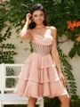 A-line kjole Sweetheart Brusende Volanger Kort/Mini Chiffong Korsett Kjole