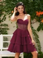 A-line kjole Sweetheart Brusende Volanger Kort/Mini Chiffong Korsett Kjole