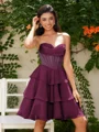 A-line kjole Sweetheart Brusende Volanger Kort/Mini Chiffong Korsett Kjole