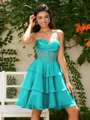A-line kjole Sweetheart Brusende Volanger Kort/Mini Chiffong Korsett Kjole