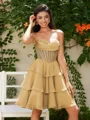 A-line kjole Sweetheart Brusende Volanger Kort/Mini Chiffong Korsett Kjole