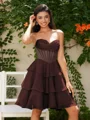 A-line kjole Sweetheart Brusende Volanger Kort/Mini Chiffong Korsett Kjole