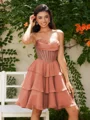 A-line kjole Sweetheart Brusende Volanger Kort/Mini Chiffong Korsett Kjole