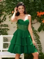 A-line kjole Sweetheart Brusende Volanger Kort/Mini Chiffong Korsett Kjole