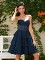 A-line kjole Sweetheart Brusende Volanger Kort/Mini Chiffong Korsett Kjole
