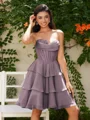 A-line kjole Sweetheart Brusende Volanger Kort/Mini Chiffong Korsett Kjole