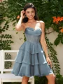 A-line kjole Sweetheart Brusende Volanger Kort/Mini Chiffong Korsett Kjole