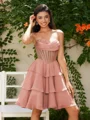 A-line kjole Sweetheart Brusende Volanger Kort/Mini Chiffong Korsett Kjole