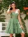 A-line kjole Sweetheart Brusende Volanger Kort/Mini Chiffong Korsett Kjole