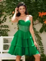 A-line kjole Sweetheart Brusende Volanger Kort/Mini Chiffong Korsett Kjole