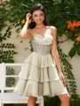 A-line kjole Sweetheart Brusende Volanger Kort/Mini Chiffong Korsett Kjole