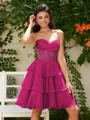 A-line kjole Sweetheart Brusende Volanger Kort/Mini Chiffong Korsett Kjole