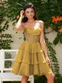 A-line kjole Sweetheart Brusende Volanger Kort/Mini Chiffong Korsett Kjole