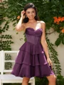 A-line kjole Sweetheart Brusende Volanger Kort/Mini Chiffong Korsett Kjole