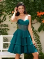 A-line kjole Sweetheart Brusende Volanger Kort/Mini Chiffong Korsett Kjole