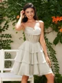 A-line kjole Sweetheart Brusende Volanger Kort/Mini Chiffong Korsett Kjole