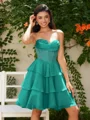A-line kjole Sweetheart Brusende Volanger Kort/Mini Chiffong Korsett Kjole