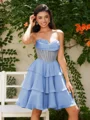 A-line kjole Sweetheart Brusende Volanger Kort/Mini Chiffong Korsett Kjole