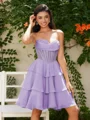 A-line kjole Sweetheart Brusende Volanger Kort/Mini Chiffong Korsett Kjole