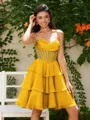 A-line kjole Sweetheart Brusende Volanger Kort/Mini Chiffong Korsett Kjole