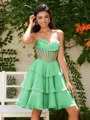 A-line kjole Sweetheart Brusende Volanger Kort/Mini Chiffong Korsett Kjole