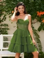 A-line kjole Sweetheart Brusende Volanger Kort/Mini Chiffong Korsett Kjole