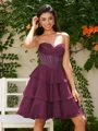 A-line kjole Sweetheart Brusende Volanger Kort/Mini Chiffong Korsett Kjole