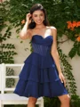 A-line kjole Sweetheart Brusende Volanger Kort/Mini Chiffong Korsett Kjole